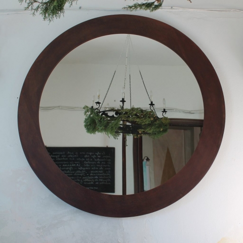 espejo redondo gigante grande metal acero corten decoracion sencillo diseño interiorismo
