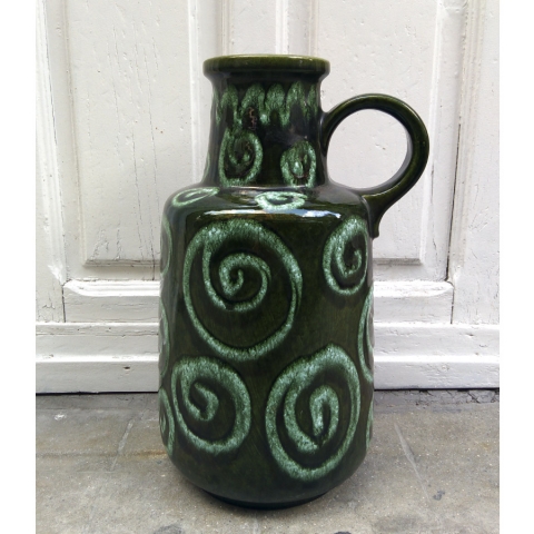 jarron ceramica alemana verde azulado relieve decoracion vintage retro estilo botella west germany w madrid muebles verdoso