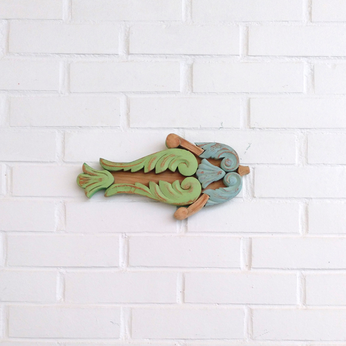 pez verde pastel colgar decoracion pared composicion peces madera modulras antiguas cruda natural dormitorio niños mar infantil